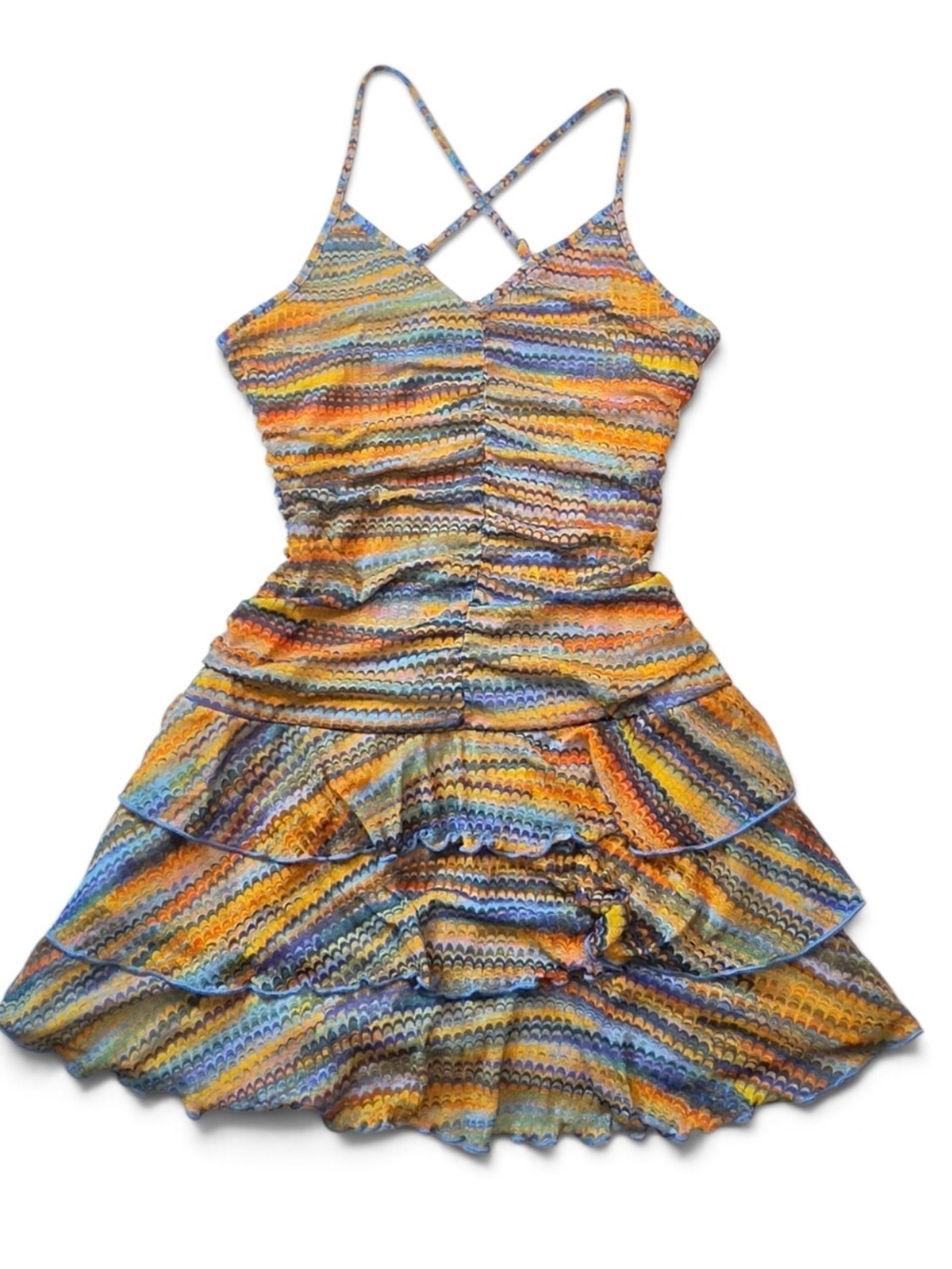Wild Fable Multicolor Crochet Print Ruffle Mini Dress Y2K Fairy Festival